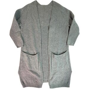 Long Grey Open Front Knit Cardigan Sweater With Pockets Made In Italy‎